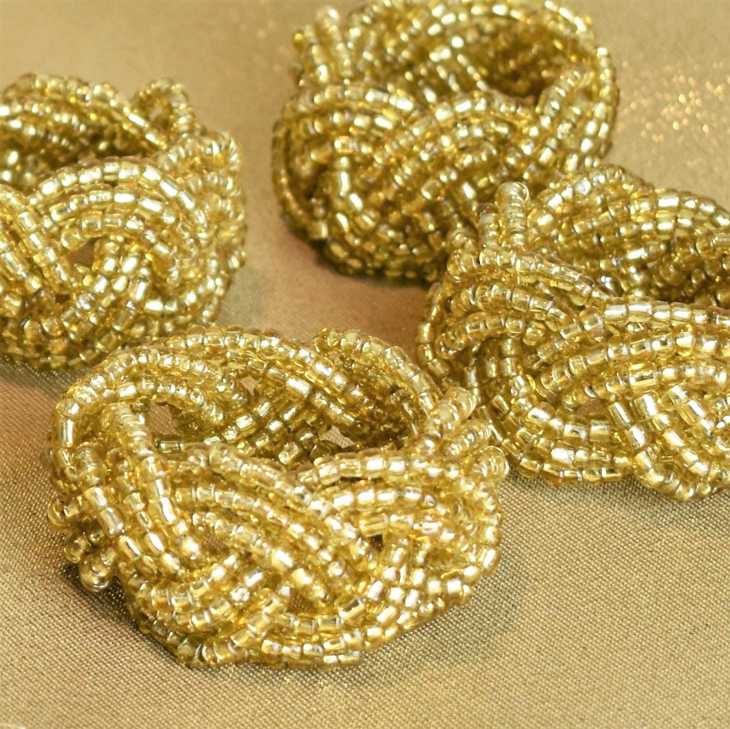 Gold Pleat Beaded Napkin Rings - Set of 4