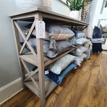 Load image into Gallery viewer, Grey Cross Design 3 shelf Console Table
