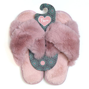 Dusky Rose Faux Fur Slippers M/L